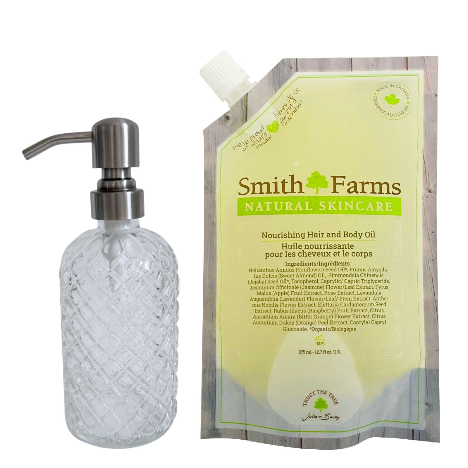 Nourishing Hair and Body Oil Refill Pack &amp; Glass Bottle Set